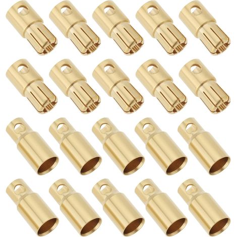 10 Paires de Connecteurs Bananes de 6mm Connecteur Mâle Femelle Terminal en Cuivre Pur Plaqué Or Connecteur à Balle pour Batterie RC DIY Moteur ESC Or (1/5)