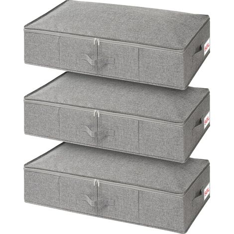 APEX Boîte de rangement sous lit avec couvercles, lot de 3, grand sac de rangement pliable en tissu avec fermeture éclair pour couettes (1/5)