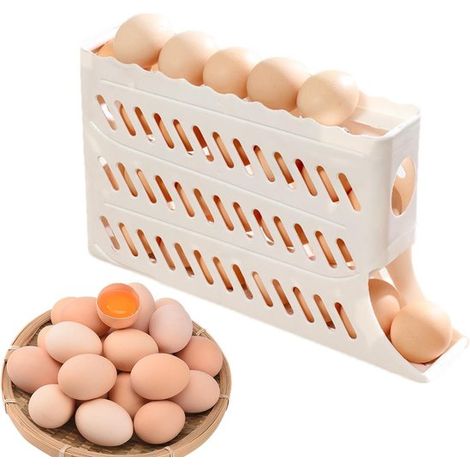 Frigorifero per uova, conservazione uova, porta uova per frigorifero, 4 ripiani, dispenser per involtini primavera, porta involtini primavera automatico, uova salvaspazio (1/5)
