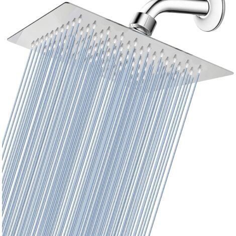Pommeau de douche à effet pluie, pommeau de douche haute pression en acier inoxydable 304, expérience de douche détendue même à faible débit et pression d'eau (8" chromé) (1/5)