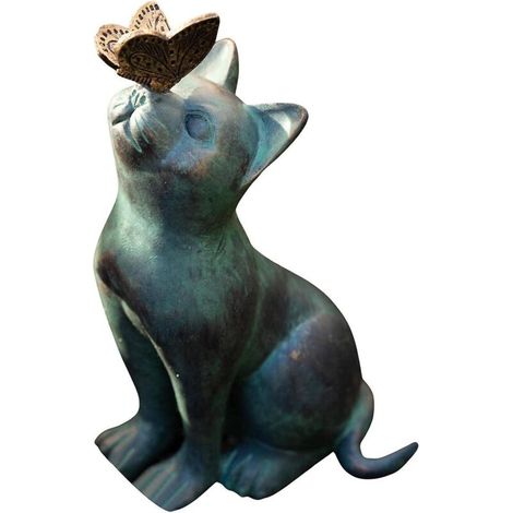 Bardusch - Statue de chat résine extérieure avec papillon, décoration jardin/salon/maison (1 pièce) (1/4)