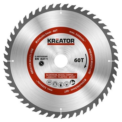 Kreator KRT020505 - Lama per sega circolare per metallo e legno, ø 254 x 30 x 3 mm, 60 denti e anelli di riduzione (1/2)
