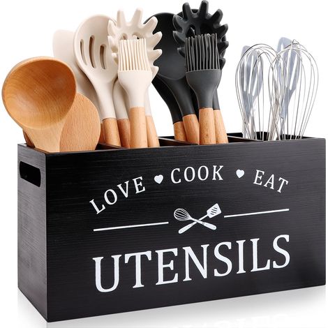 Porte-couverts noir pour plan de travail, porte-ustensiles de cuisine extra-large, organisateur de couverts pour plan de travail.