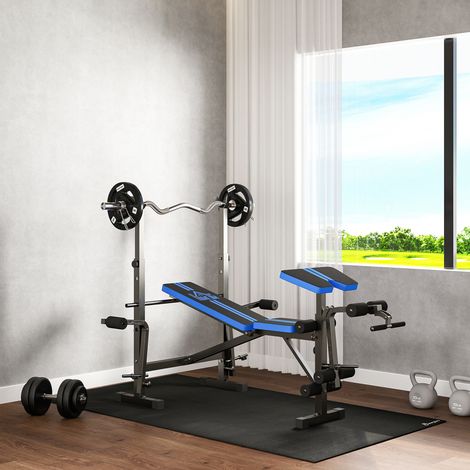 Banc musculation dossier Noir réglable support barre entraînement maison