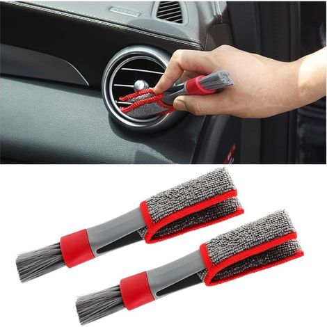 2-teiliges Lüftungsreinigungsbürsten-Set, Doppelkopfbürste für die Fahrzeugaufbereitung, Multifunktionswerkzeug für Lüftungsschlitze im Auto, Computertastaturen, abnehmbare Mikrofaserbürste (Rot/Grau) (1/5)