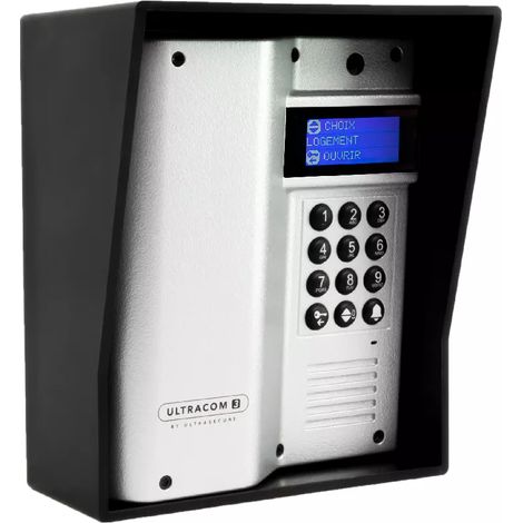 Platine de rue 600 mètres autonome sans-fil longue distance - UltraCOM3 ARGENTÉE + visière noire (1/5)