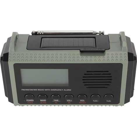 Radio d'urgence FM/AM/SW/WX 10 000 mAh, rechargeable à l'énergie solaire, portable, avec écran LCD et manivelle, pour une utilisation en extérieur. (1/5)