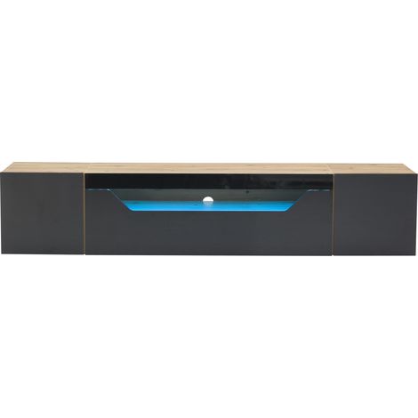 CAIziMeuble TV mural LED 180x37x36 cm suspendu noir bois pour TV 75" (1/5)