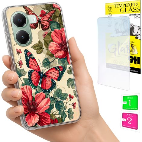 Custodia per Xiaomi Poco X7 Pro 5G con foto, retro a farfalla e vetro 9H (1/5)