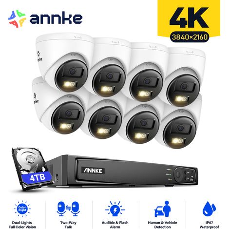 ANNKE 4K Kits de Videovigilancia Exterior 8CH NVR 8×Cámaras Smart Doble Luz Visión Nocturna,Audio Bidireccional,Alarma Email Acceso Remoto Cable Kit de Cámara Vigilancia 4TB (1/5)