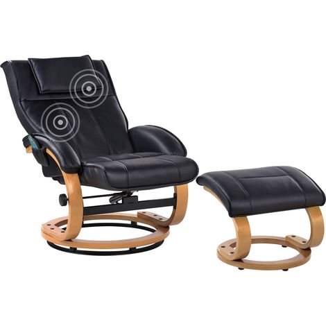 Sillón reclinable de piel sintética con reposapiés con calefacción y masaje negro Majestic