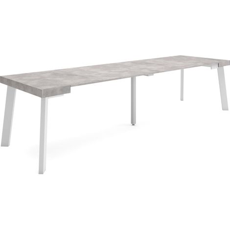 Skraut Home - Table console extensible, Console meuble, 300, Pour 14 personnes, Pieds en bois, Style moderne, Gris Ciment (1/5)