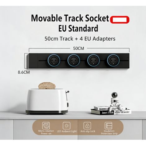 Système de rail intelligent pour bureau et cuisine conforme aux normes européennes, prise multifonctionnelle de 8000 W et 32 A (50 cm)