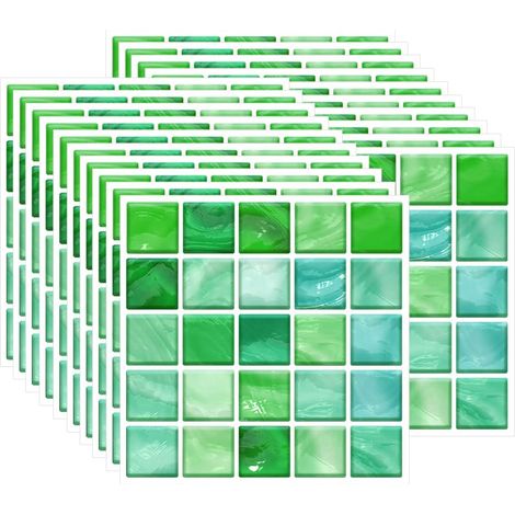 20PCS Autocollant Carreau, Auto-Adhésif Autocollant Fond D'écran Résistant à la Chaleur Étanche Dosseret pour Cuisine Salle de Bâton Mosaïque Vert (10x10 cm / 4x4 Pouces) (1/5)