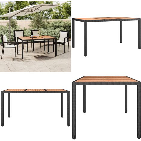 Tavolo da Giardino Piano Legno Nero Polyrattan Massello Acacia - Tavolo da esterno - Tavolo in legno