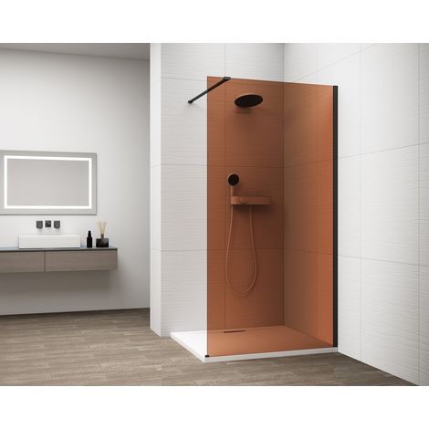 ESCA BLACK MATT Panneau de douche monobloc en verre, montage mural, verre Marron, 800 mm (1/4)