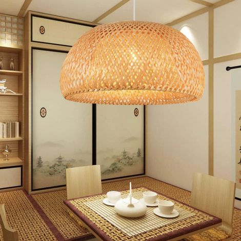 Lustre en bambou tissé à la main fil de bambou naturel style pastoral restaurant, café, chambre à coucher, plafond d'entrée (1/4)
