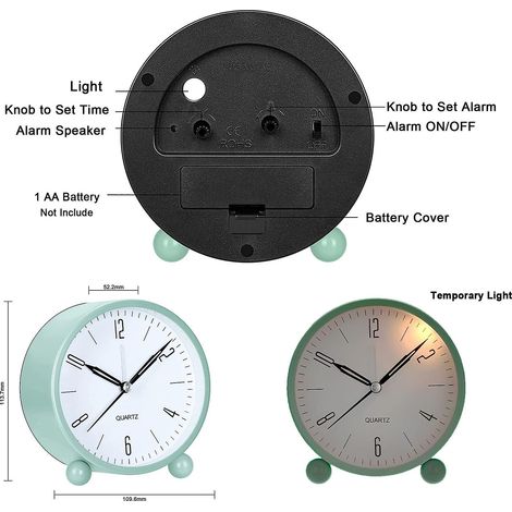Réveil silencieux analogique avec veilleuse, réveil de chevet silencieux (1/2)