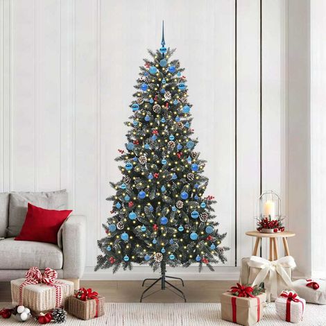 Sapin de Noël Artificiel Lumineux LED 210 cm Vert en PVC et Acier avec Décorations - PANGIVO (1/5)