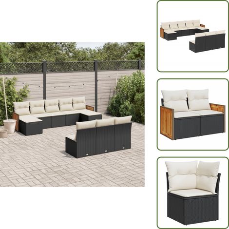 Salon de jardin 10 pcs avec coussins noir résine tressée - Ensemble Salon De Jardin - Meuble Extérieur - Salon De Jardin Pliable - Set De Salon De Jardin - Fauteuil De Jardin (1/5)