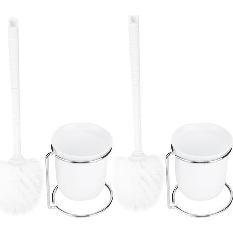 Lot de 2 brosses de toilette sur pied avec support et manche amovible pour le nettoyage de la salle de bain-AquaForge (1/5)