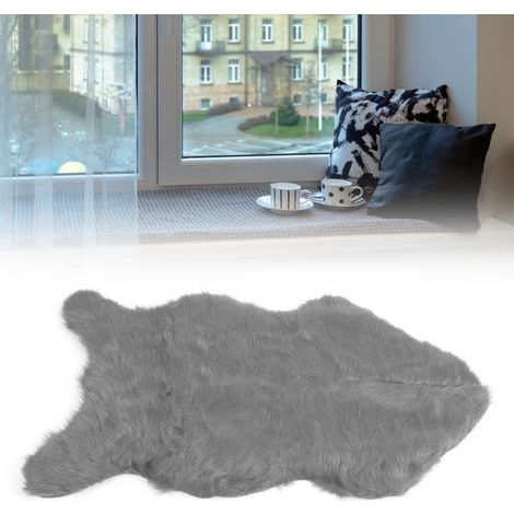 Tapis imitation fourrure mouton doux, décoration salon chambre, carpette grise pour canapé sol (1/5)