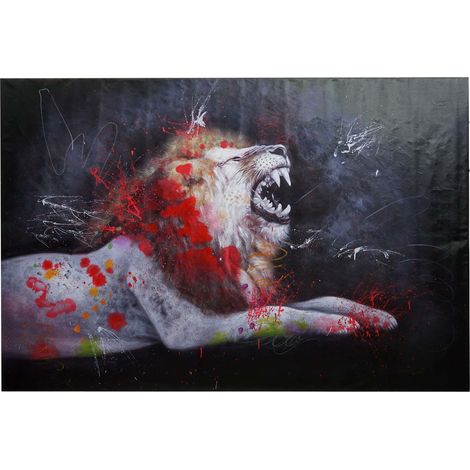 Quadro raffigurante un leone di grandi dimensioni olio su tela dipinto a mano 80 x 120 cm 040010894