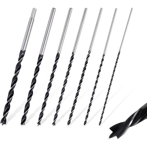 Set di 7 punte elicoidali da trapano per legno, lunghe 300 mm, con diametri da 4 a 12 mm, adatte a legno tenero e duro. (1/4)