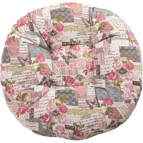 Coussin de chaise, rond, coussin assise, motif fleur, imprimé animal, coussin assise, 40 cm, coton et lin, rose (1/4)