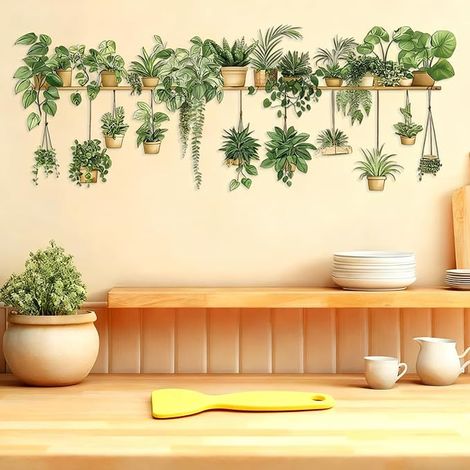 Sticker décoratif pour mur, motif de plantes en pot, feuilles vertes, lierre, papier peint, autocollant, décoration murale pour salon, chambre, balcon (1/5)