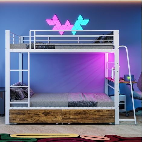 Letto a castello 237.0x95.0x170.0 cm, con scrivania e cassetti contenitore, MDF e metallo, nero noce scuro bianco opaco (1/5)