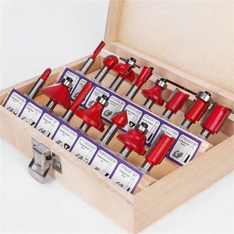 Set mit 15 Hartmetall-Holzfräsern, für Oberfräsen und Gravieren, 6,35 mm Schaft, für Spindelfräsen, professionelles Frässet (1/5)