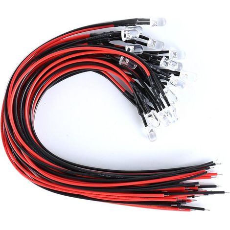 20 Pack 5mm 12V DC White LED Pre-Wired Round Head Light Bulb for DIY Toy Parts for Cars, Boats and More (1/4)