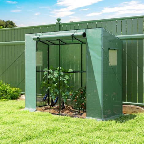 Mini serra, serra a tettoia con porta avvolgibile e finestre a rete, resistente ai raggi UV, per fiori, piantine, piante, verde (1/5)