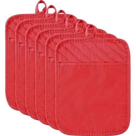Set de 6 Gants de Four et maniques Coton Maniques BBQ Résistant à Chaleur et Antidérapant Mitaines de Four en Coton Gants Cuisine pour Cuisine Cuisson au Four Grillades, Rouge (1/5)