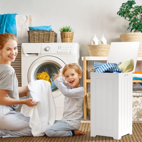 Panier à Linge avec Couvercle 34 L Corbeille à Linge Rectangulaire Style Contemporain pour Entrée Salle de Bain Blanc (1/5)