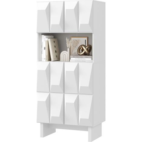 Vitrine Meuble Haut Rangement 4 Portes Relief Niche Ouverte et Étagère Réglable Salon Bureau Blanc GL6807W (1/5)