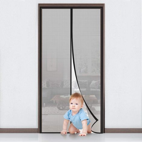 Moustiquaire Aimantée pour Porte Intérieure 80x210cm,Fermeture Magnétique Ultra Fine,Rideau Anti-Mouches sans Perçage avec Bande Adhésive,Noir (1/5)
