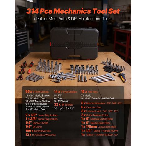 Coffret d'Outils de Mécanicien 314PCs Jeu de Douilles Métriques (1/5)