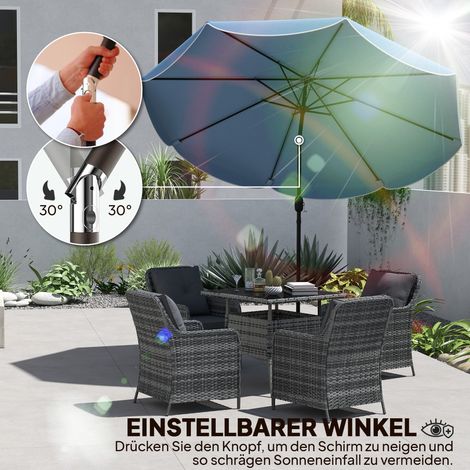 Parasol rond balcon plage inclinaison 3 positions manivelle 8 baleines Ø265 x 235H cm bleu ciel (1/4)