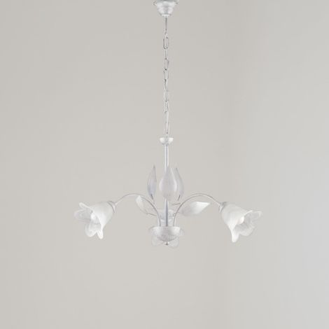 Weiß Silber Eisen Kronleuchter drei Lichter Alabaster Weißglas 60x h43 cm