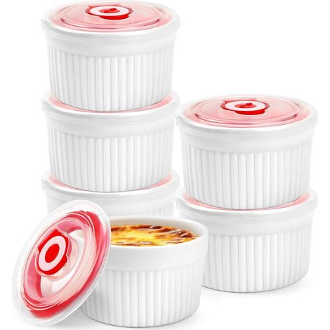 Lot de 6 Ramequins,Céramique,220ml,Ø9cm,Couvercle,Four,Micro-ondes,Cuisine (1/5)
