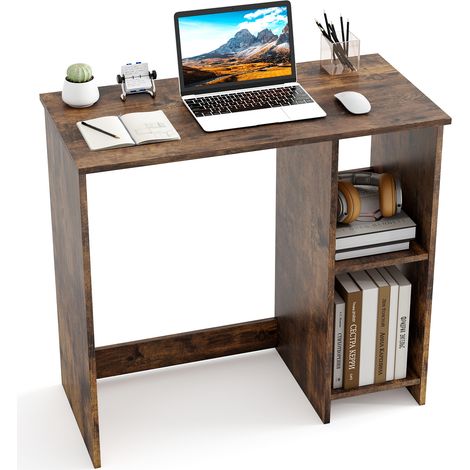 Bureau d'Ordinateur, Table de Travail pour Petit Espace, avec 2 Compartiments, Bureau Moderne Simple, Bureau Informatique, 40 x 80 x74 cm, Marron (1/5)