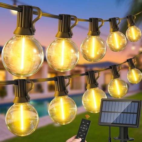 Solaire Remote Guirlande Exterieur Lumineuse - 15M Guinguette Solaires Lumineuse Exterieure 3 Modes avec G40 LED Ampoules IP44 Imperméable Lampe Extérieur Guirlandes pour Jardin Terrasse Mariage Noël