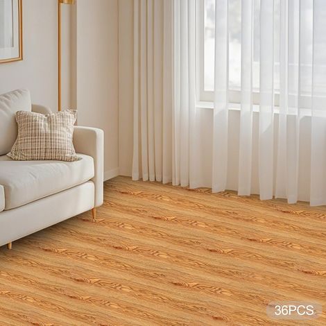 36 Pieces PVC Floor Set Self Adhesive 36" x 6" Thickness 1.3mm PVC Coating with Protective Film Floor Liners for Kitchens Living Rooms Offices (1/5)