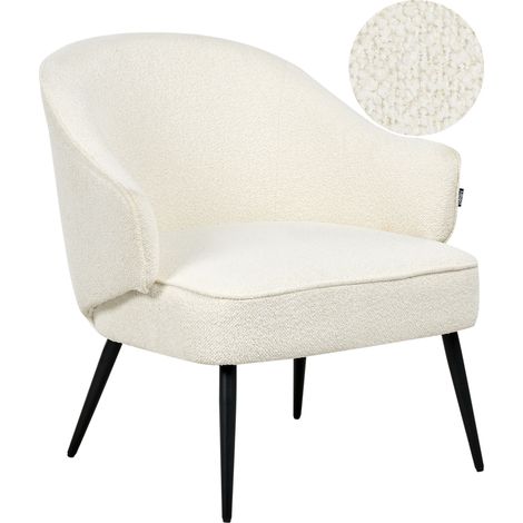 Sillón industrial para sala de estar tapizado de bouclé borreguito patas negras con reposabrazos curvos blanco crema Kayla (1/5)