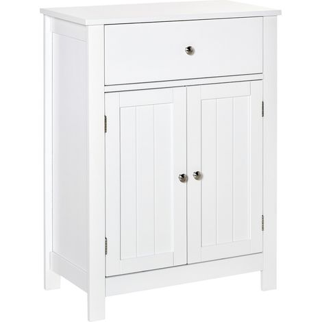 Armario de Baño con 1 Cajón 2 Puertas y Estante Interior Ajustable Mueble Auxiliar de Almacenaje Multifuncional para Salón Cocina 60x30x80 cm