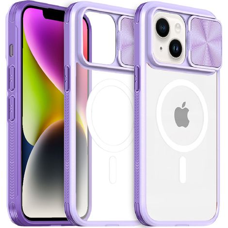 Custodia per iPhone 15 Plus, con cursore per fotocamera e MagSafe, colore viola. (1/5)