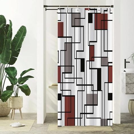 Rideau de Douche géométrique Rideau de Douche Abstrait Rouge et Noir Simplicité Moderne Carré géométrique imperméable à l'eau Rideau de Douche Lavable en Machine 90x180cm (1/5)