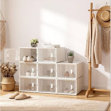 Scarpiera modulare 8 box 25x18,5x35,5 cm trasparente e bianco in plastica impilabile con apertura frontale (1/5)